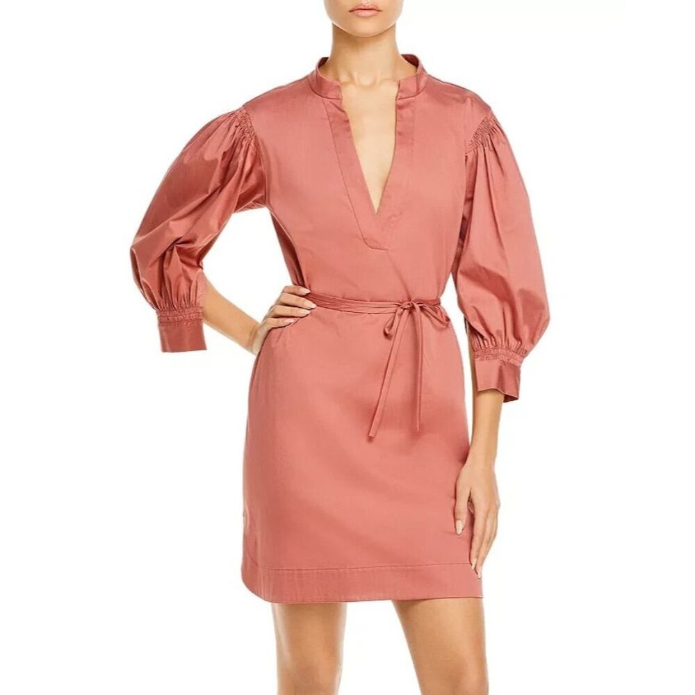 Rebecca Taylor Twill Belted Mini Dress coral dark orange size XS